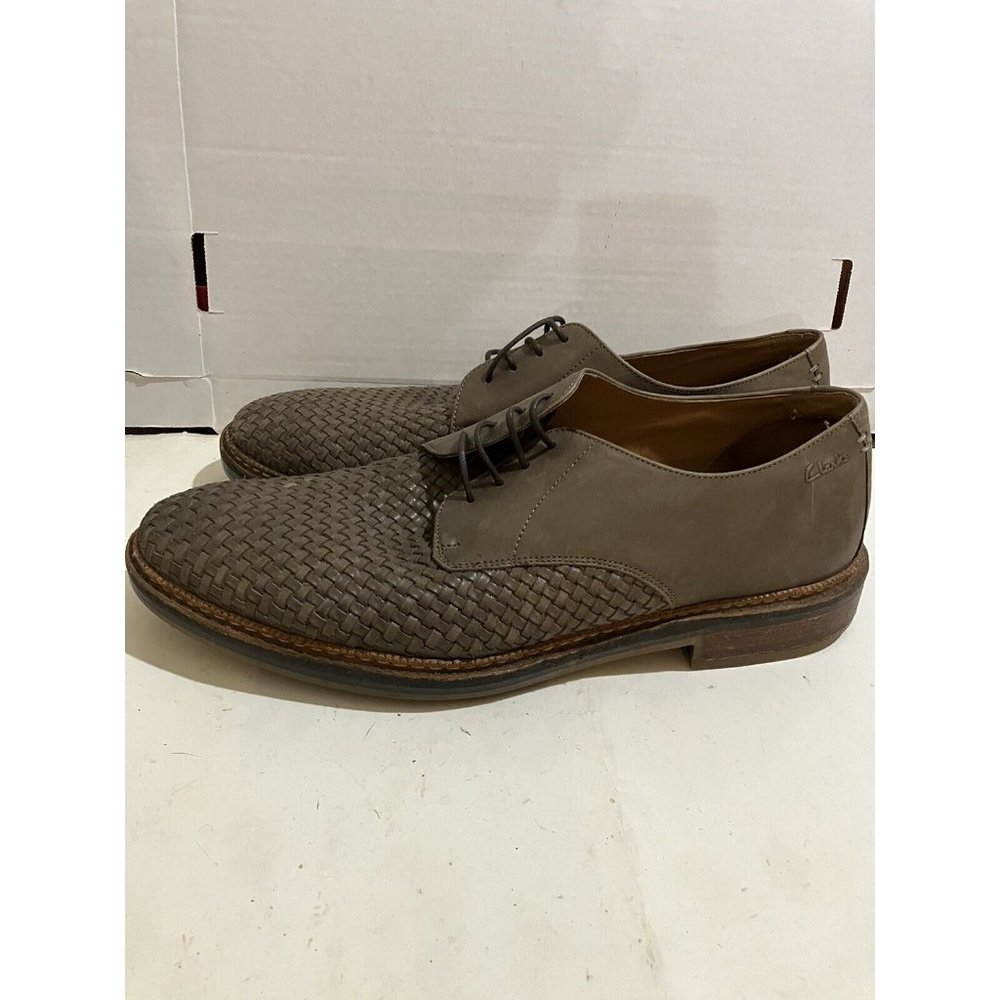 Clarks GRIMBSY Men's size 13 M brown Leather Basket Weave Casual Shoes - Picture 3 of 8
